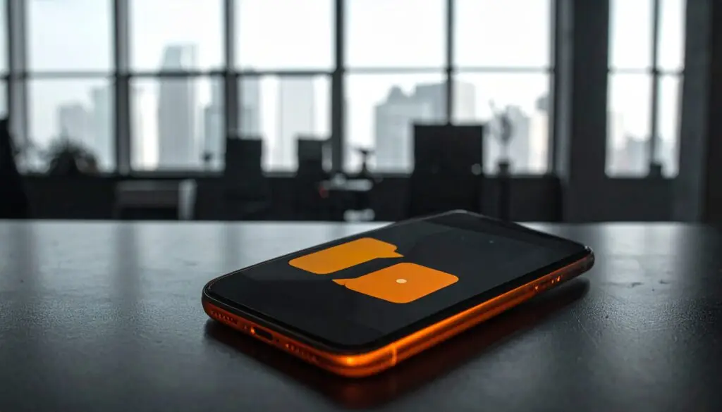 Smartphone im Anschnitt mit zwei aufeinanderfolgenden Nachrichtenblasen eines Dialogs