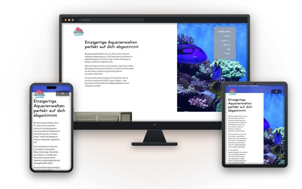 Website von AquaEmotions auf Desktop, Tablet und Smartphone
