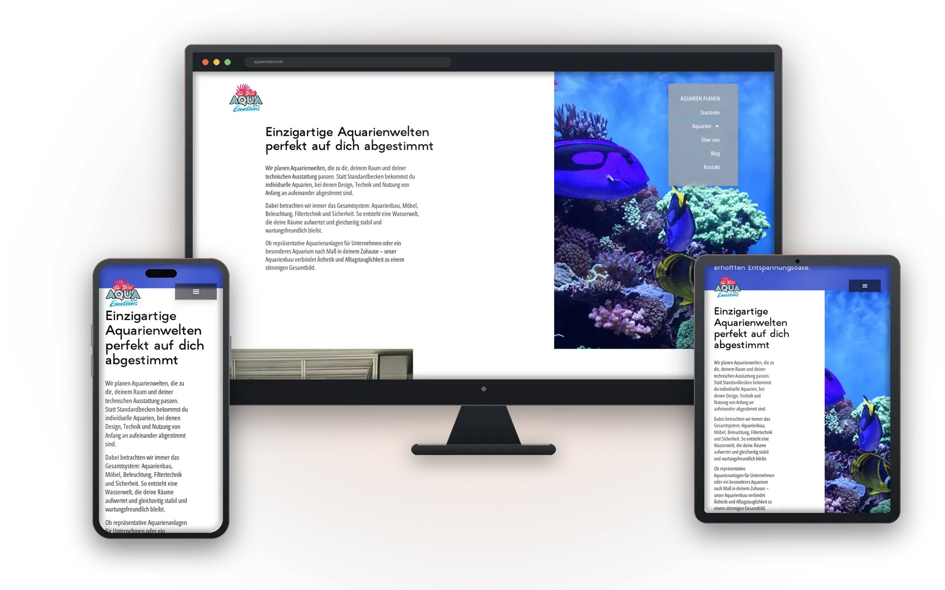 Website von AquaEmotions auf Desktop, Tablet und Smartphone