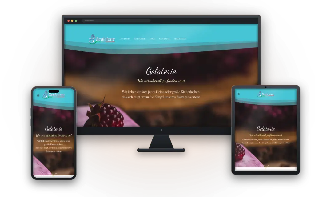 Website von Eis Scalcione auf Desktop, Tablet und Smartphone