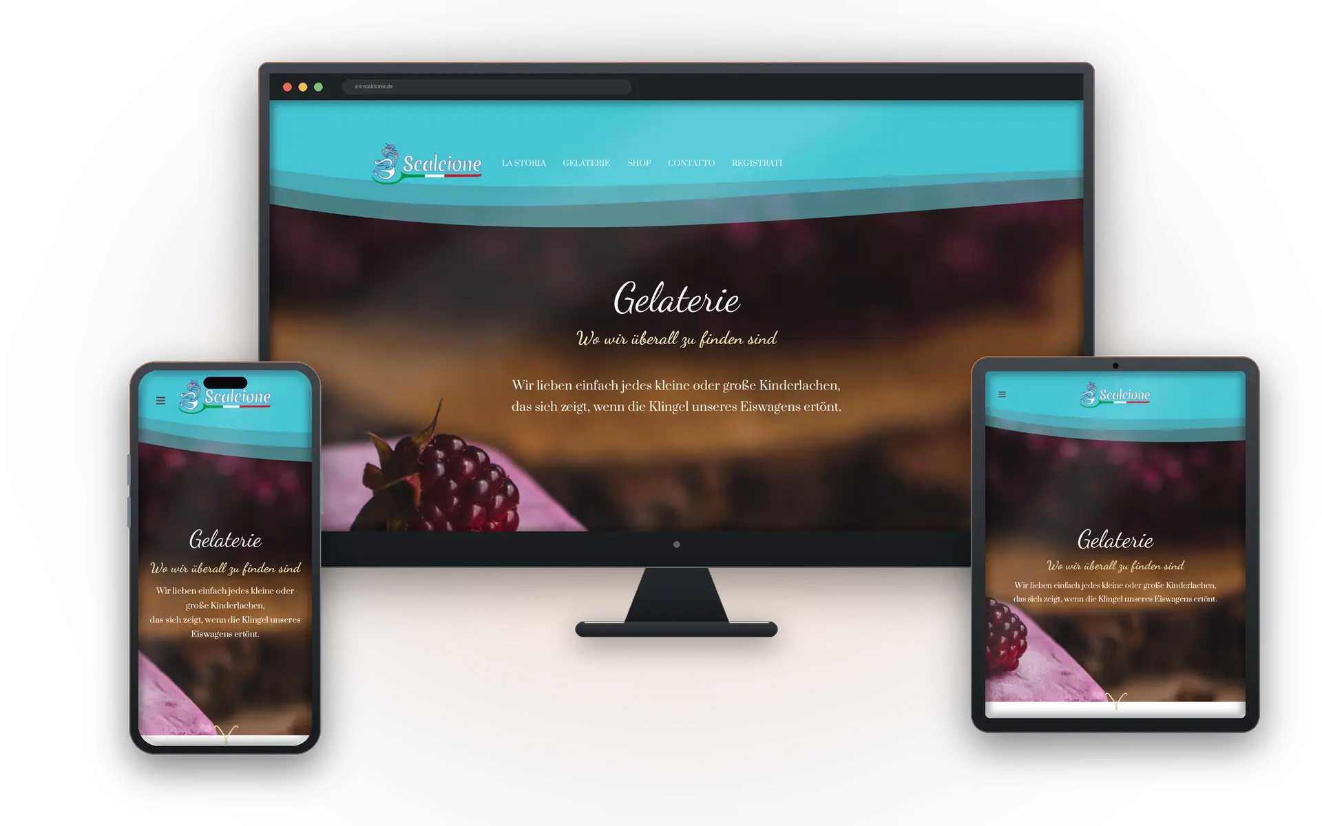 Website von Eis Scalcione auf Desktop, Tablet und Smartphone