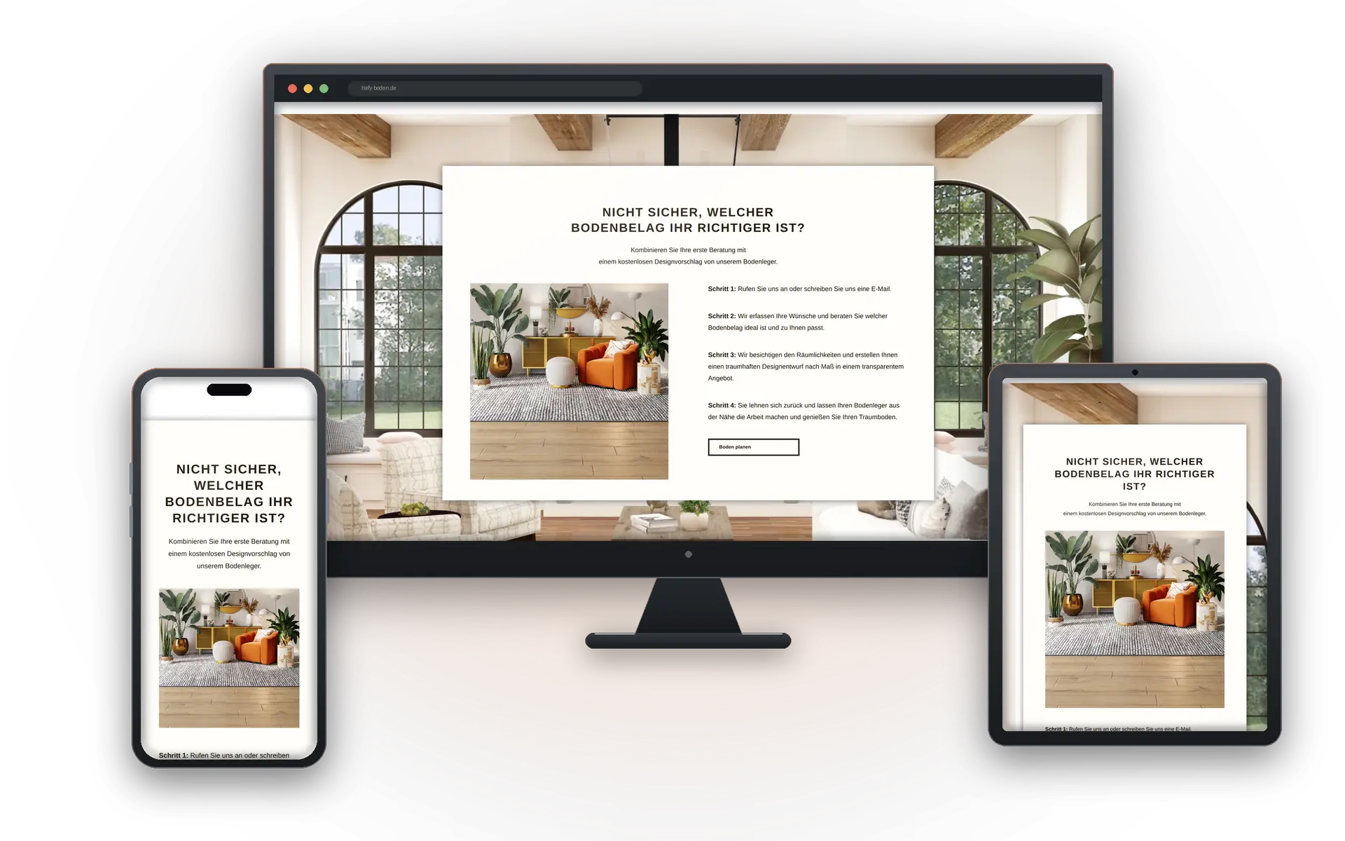Website von HAFY Bodenbeläge auf Desktop, Tablet und Smartphone